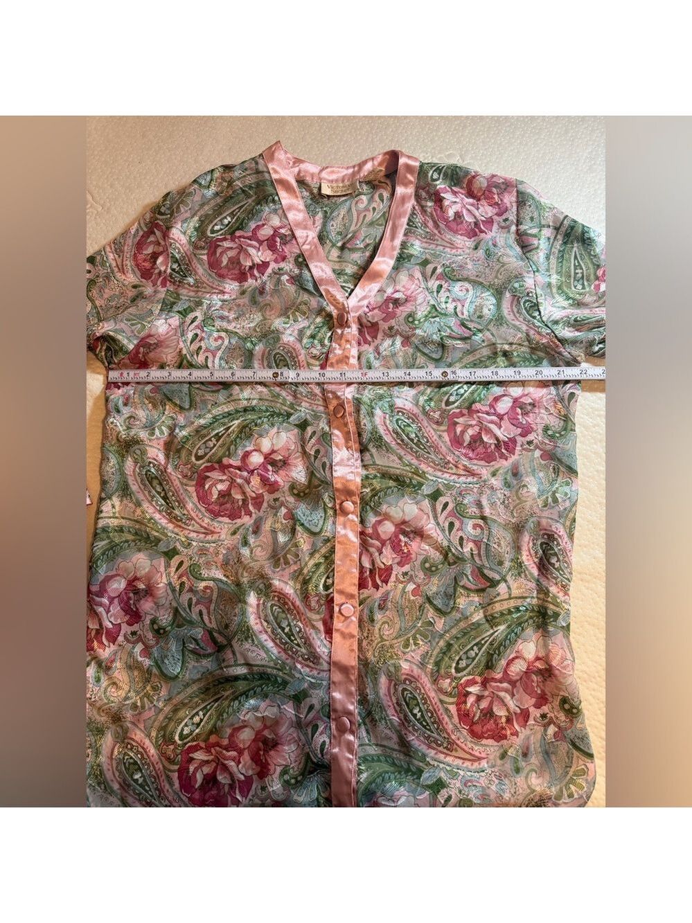 Victoria's Secret Gold Label Paisley Pink Floral Robe Nightgown Women’s P/S - Picture 5 of 10